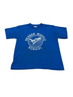 Vintage Y2K Reagan Middle School Space Shuttle T Shirt Blue Gildan Youth